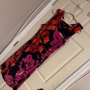 Glamour Floral Midi Dress - Pink and Orange